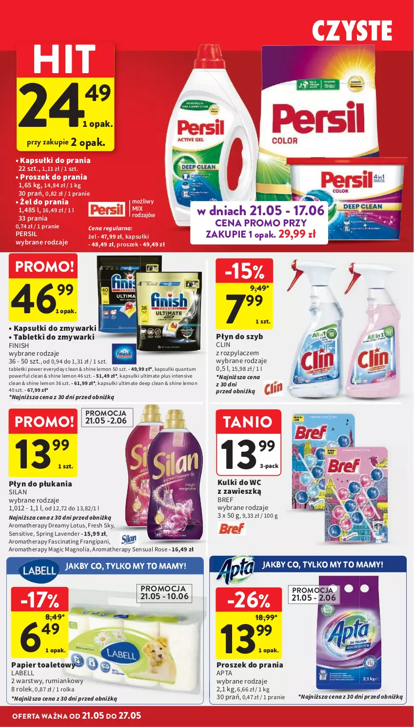 Gazetka promocyjna Intermarche - Gazetka Intermarche - ważna 21.05 do 27.05.2026 - strona 38 - produkty: Bell, Bref, Clin, Fa, Finish, Kapsułki do prania, Kulki do wc, Papier, Papier toaletowy, Persil, Płyn do płukania, Płyn do szyb, Proszek do prania, Rum, Sensual, Silan, Tablet, Tabletki do zmywarki, Zmywarki
