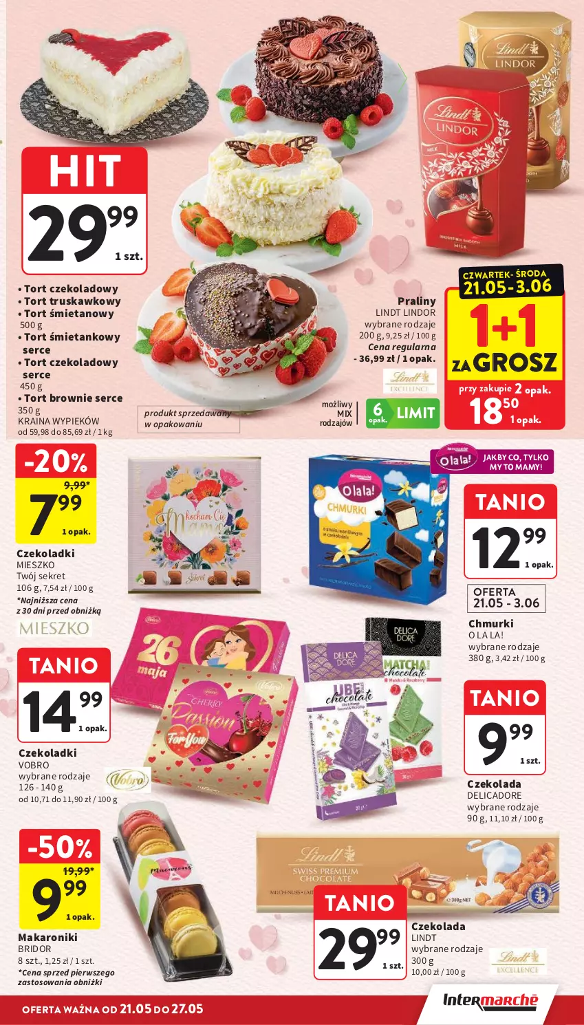 Gazetka promocyjna Intermarche - Gazetka Intermarche - ważna 21.05 do 27.05.2026 - strona 7 - produkty: Brownie, Czekolada, Kret, Lindor, Lindt, Makaron, Praliny, Ser, Tort śmietanowy