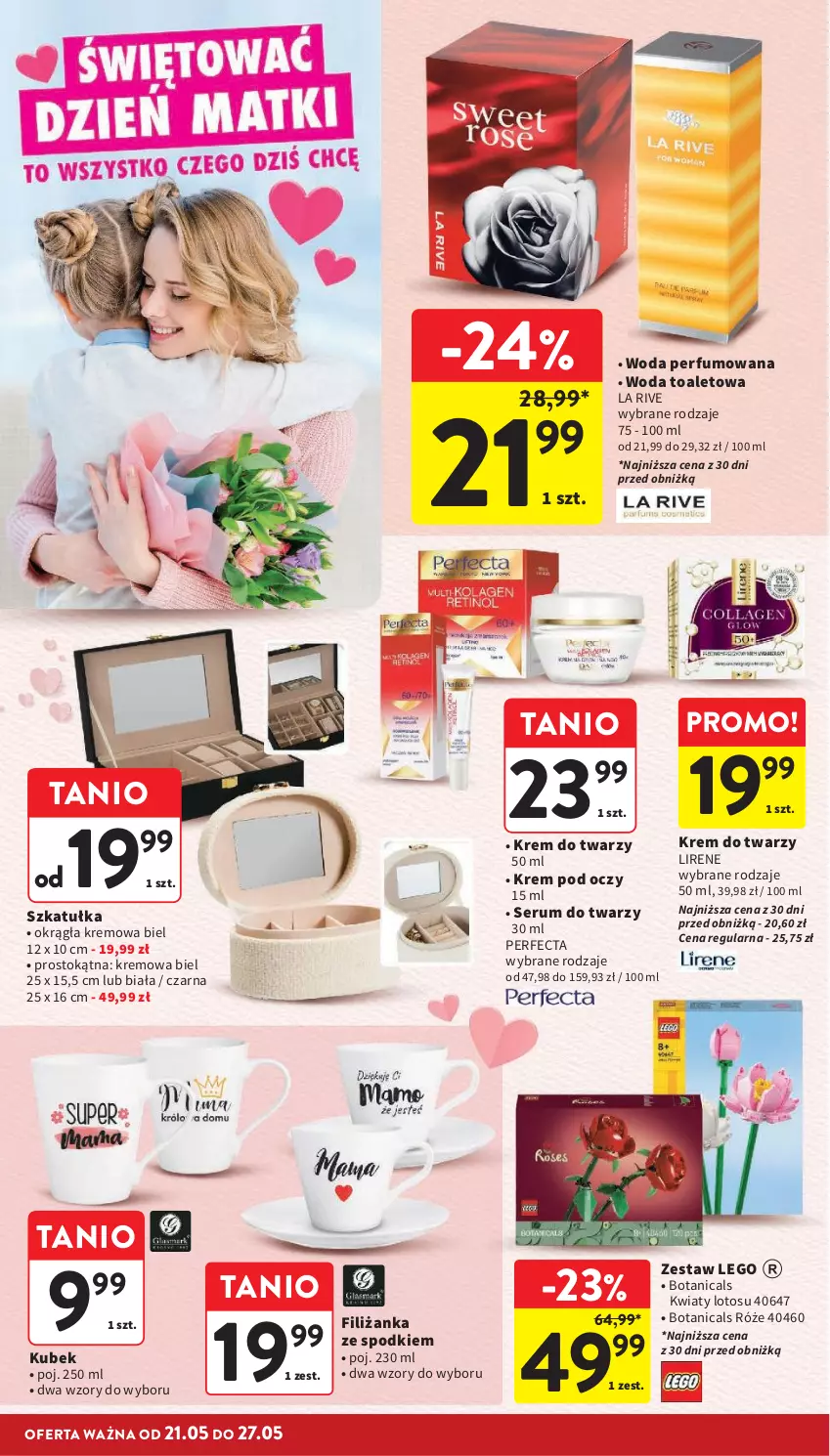 Gazetka promocyjna Intermarche - Gazetka Intermarche - ważna 21.05 do 27.05.2026 - strona 8 - produkty: Filiżanka, Krem do twarzy, Krem pod oczy, Kubek, La Rive, LEGO, Lirene, Perfecta, Perfum, Rum, Ser, Serum, Serum do twarzy, Szkatułka, Woda, Woda perfumowana, Woda toaletowa