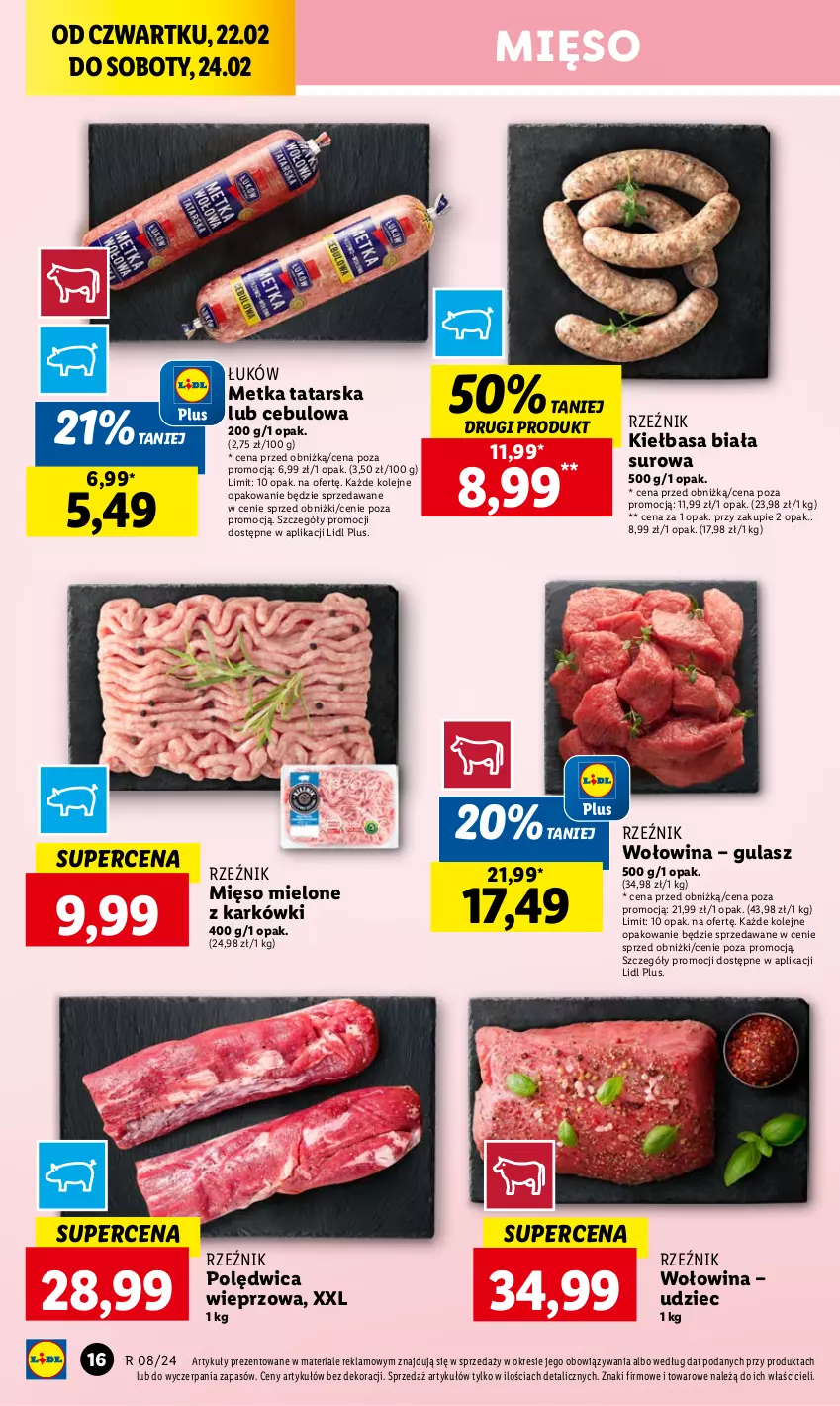 Gazetka promocyjna Lidl - GAZETKA - ważna 22.02 do 24.02.2024 - strona 18 - produkty: Kiełbasa, Kiełbasa biała, Metka tatarska, Mięso, Mięso mielone, Olej, Polędwica, Wołowina