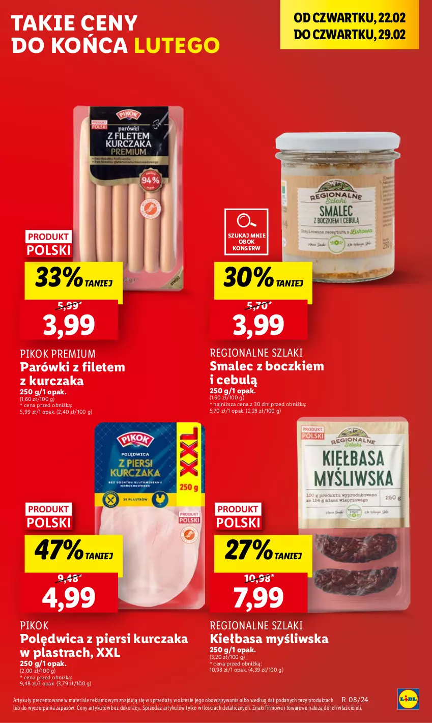 Gazetka promocyjna Lidl - GAZETKA - ważna 22.02 do 24.02.2024 - strona 21 - produkty: Kiełbasa, Kurczak, Parówki, PIKOK, Polędwica, Ser, Smalec