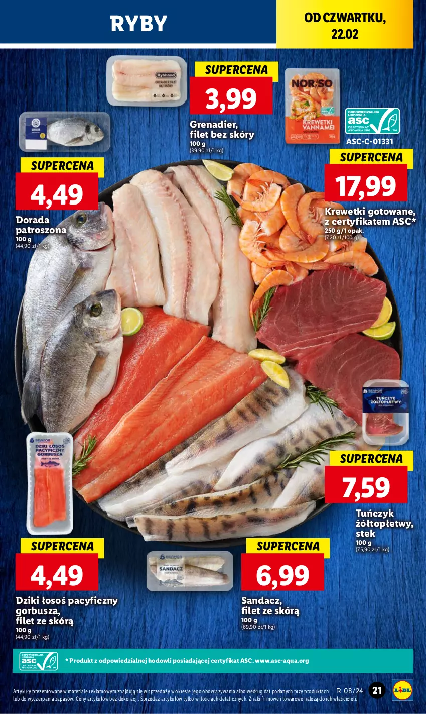 Gazetka promocyjna Lidl - GAZETKA - ważna 22.02 do 24.02.2024 - strona 25 - produkty: Grenadier, Krewetki, Sandacz, Stek, Top, Tuńczyk