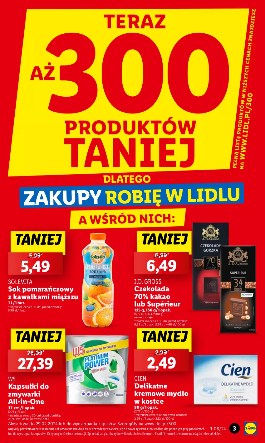 Gazetka promocyjna Lidl - GAZETKA - ważna 22.02 do 24.02.2024 - strona 3 - produkty: Czekolada, Kakao, Kawa, Mydło, Sok, Sok pomarańczowy, Tera, Zmywarki