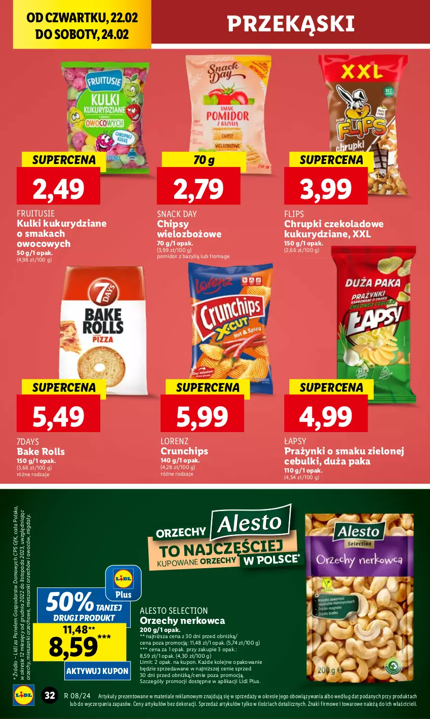 Gazetka promocyjna Lidl - GAZETKA - ważna 22.02 do 24.02.2024 - strona 42 - produkty: Bake Rolls, Bazyl, Chipsy, Chrupki, Crunchips, Lorenz, Migdały, Olej, Top