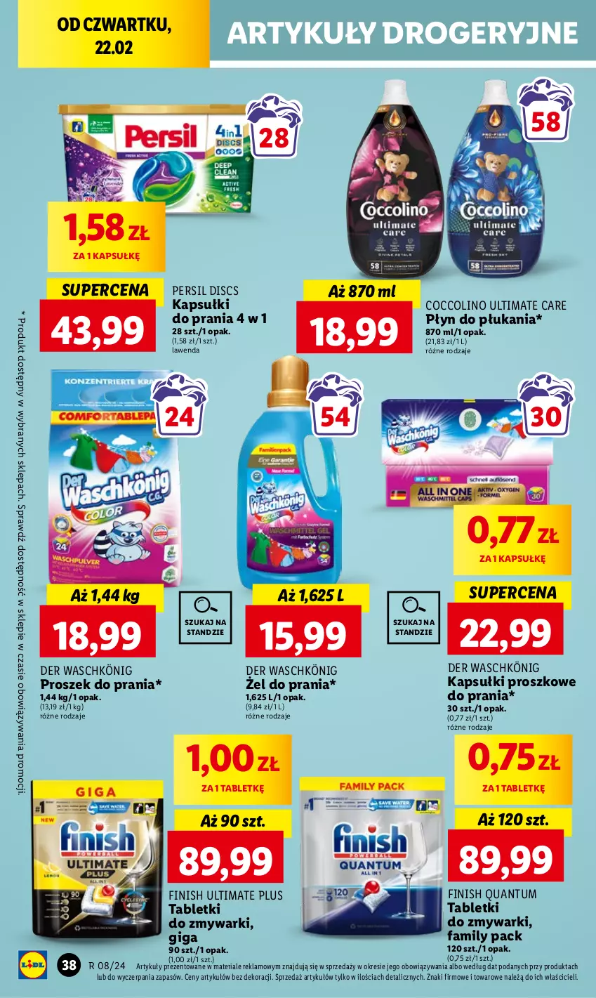 Gazetka promocyjna Lidl - GAZETKA - ważna 22.02 do 24.02.2024 - strona 50 - produkty: Coccolino, Fa, Finish, Kapsułki do prania, König, Persil, Płyn do płukania, Proszek do prania, Tablet, Tabletki do zmywarki, Zmywarki