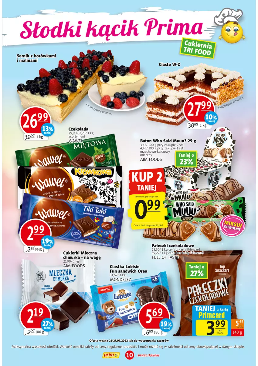 Gazetka promocyjna Prim Market - ważna 21.07 do 27.07.2022 - strona 10 - produkty: Baton, Borówka, Ciastka, Cukier, Cukierki, Czekolada, Kakao, LG, Lubisie, Oreo, Ser, Sok