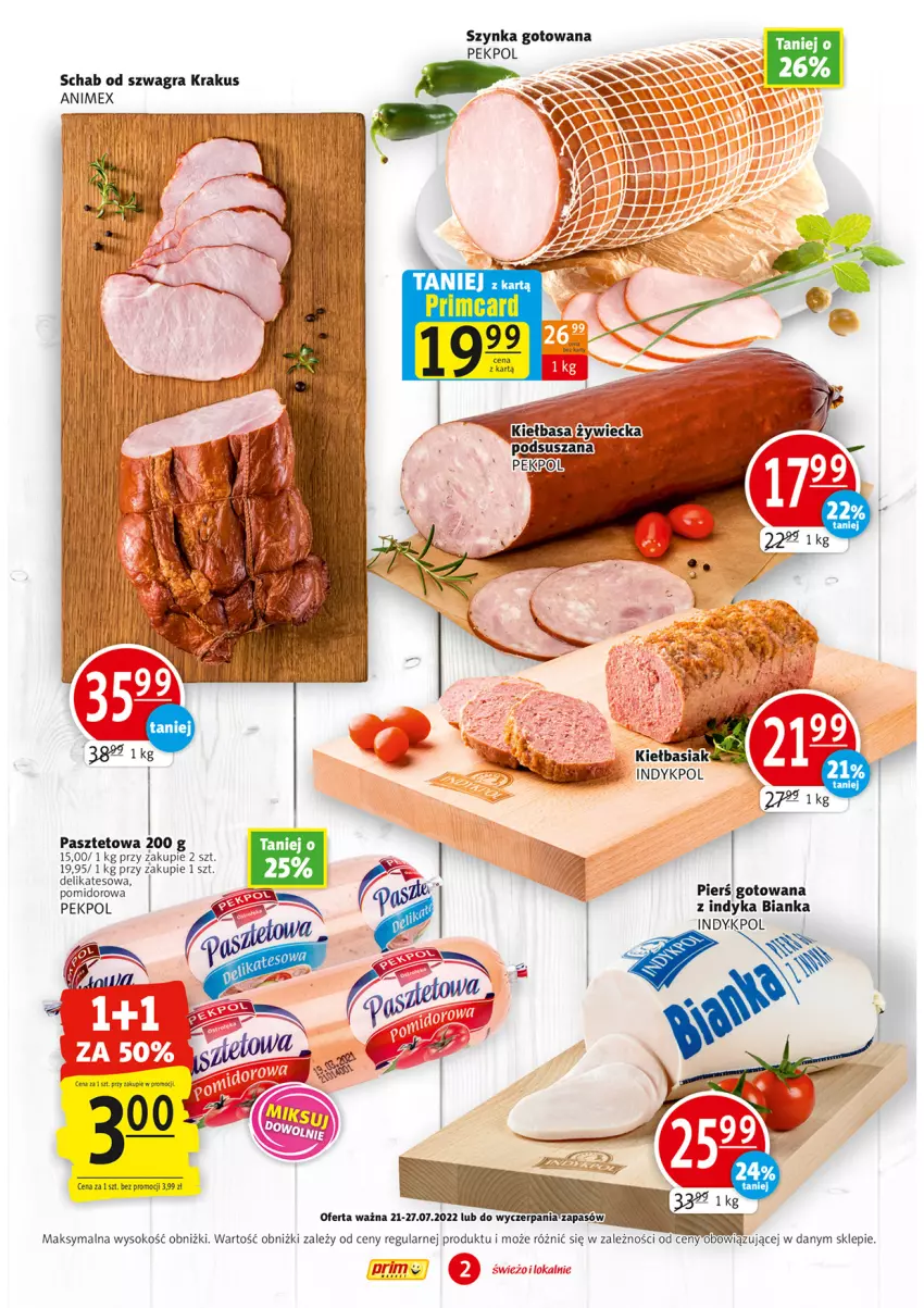 Gazetka promocyjna Prim Market - ważna 21.07 do 27.07.2022 - strona 2 - produkty: Basia, Bianka, Gra, Krakus, Pasztet, Pekpol, Szynka