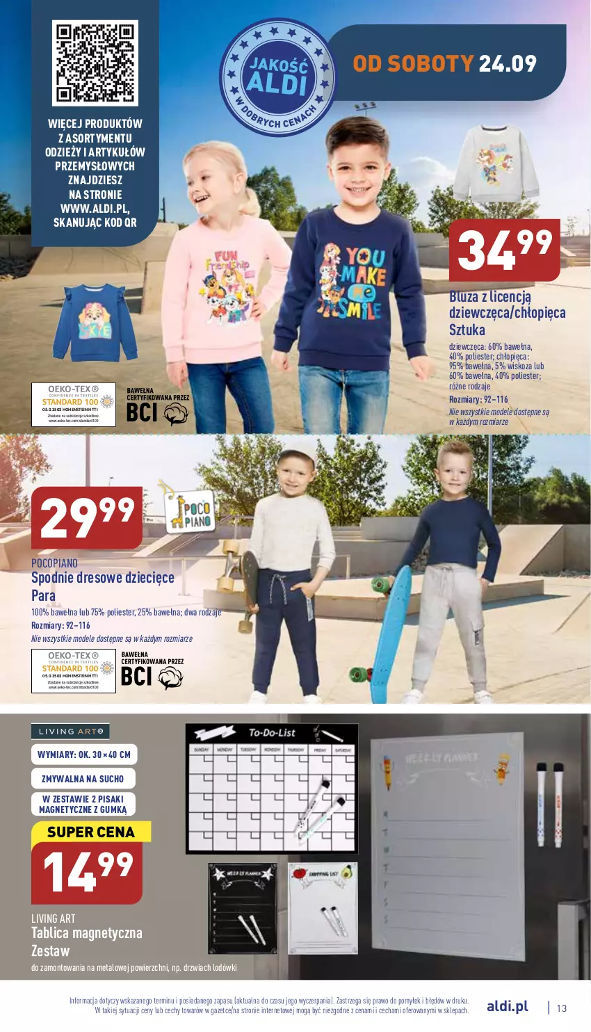 Gazetka promocyjna Aldi - Zaplanuj zakupy wcześniej - ważna 21.09 do 24.09.2022 - strona 13 - produkty: Bluza, Dres, Drzwi, Dzieci, Pocopiano, Spodnie, Spodnie dresowe, Wełna