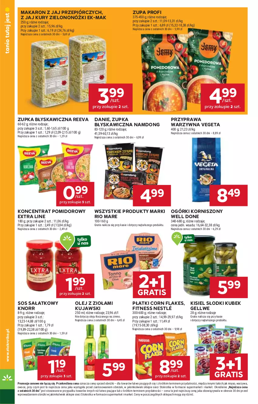 Gazetka promocyjna Stokrotka - Market - ważna 16.10 do 22.10.2025 - strona 12 - produkty: Corn flakes, Gra, Kisiel, Knorr, Koncentrat pomidorowy, Korniszony, Kubek, Kujawski, Makaron, Mięso, Nestlé, Olej, Owoce, Rio Mare, Sałat, Sos, Vegeta, Warzywa, Zupa