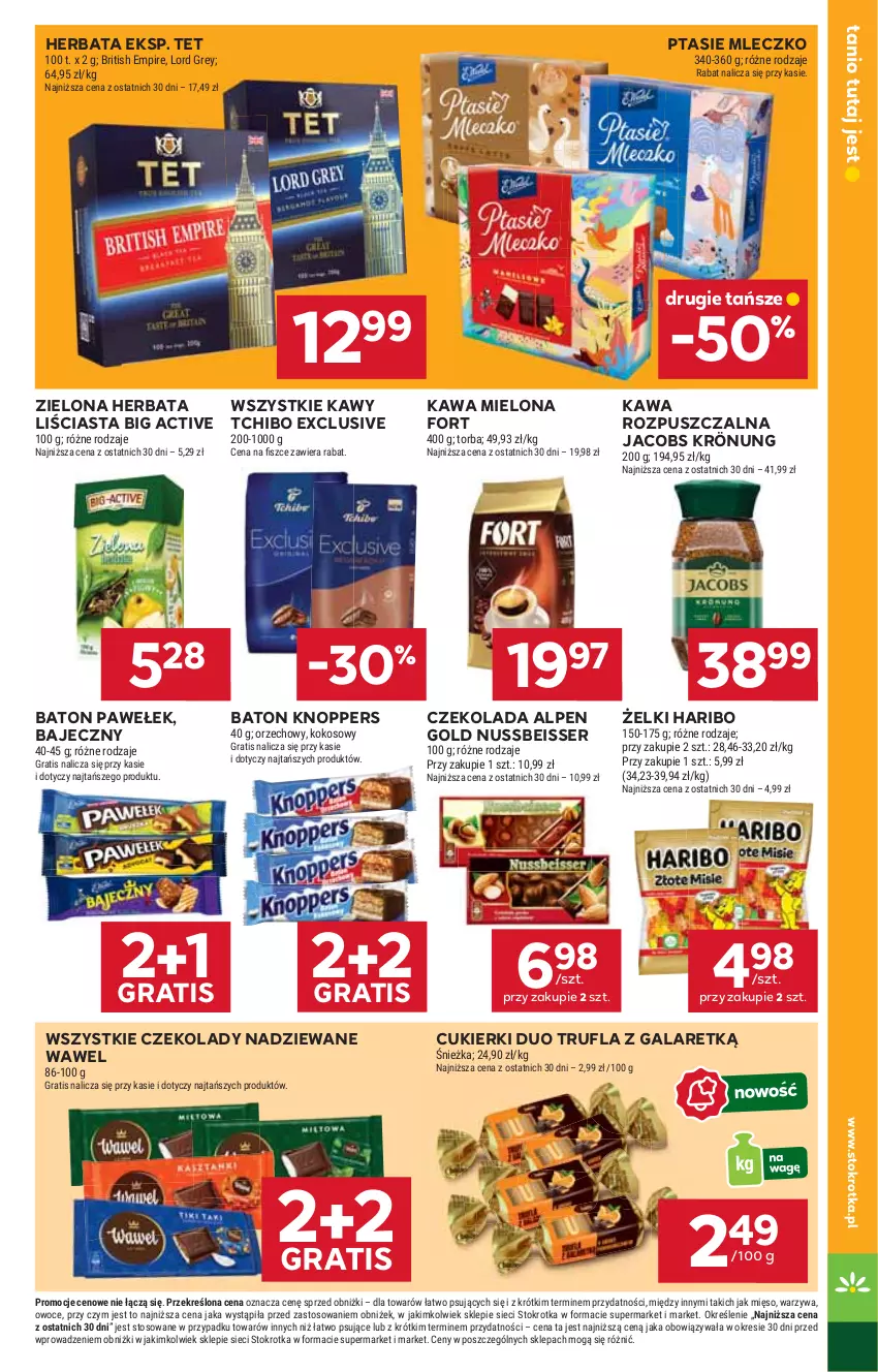 Gazetka promocyjna Stokrotka - Market - ważna 16.10 do 22.10.2025 - strona 13 - produkty: Baton, Brit, Cukier, Cukierki, Czekolada, Gala, Gra, Haribo, Herbata, Jacobs, Jacobs Krönung, Kawa, Kawa mielona, Kawa rozpuszczalna, Knoppers, Kokos, Mięso, Mleczko, Owoce, Ptasie mleczko, Ser, Tchibo, Torba, Warzywa, Wawel