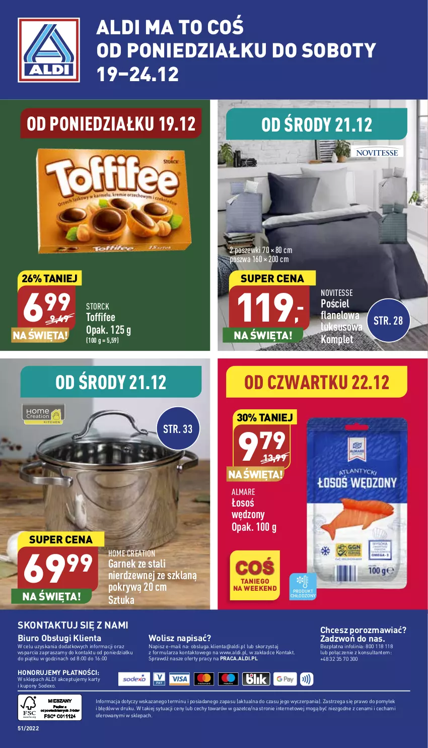 Gazetka promocyjna Aldi - Zaplanuj zakupy wcześniej - ważna 21.12 do 24.12.2022 - strona 15 - produkty: Biuro, Garnek, O nas, Por, Pościel, Pościel flanelowa, Toffifee