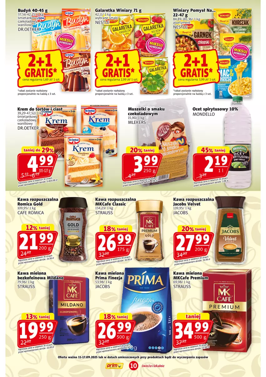 Gazetka promocyjna Prim Market - ważna 11.09 do 17.09.2025 - strona 10 - produkty: Budyń, Dell, Gala, Galaretka, Jacobs, Jacobs Velvet, Kawa, Kawa mielona, Kawa rozpuszczalna, Krem do tortów, Kurczak, Mus, Ocet, Por, Prima, Velvet, Winiary