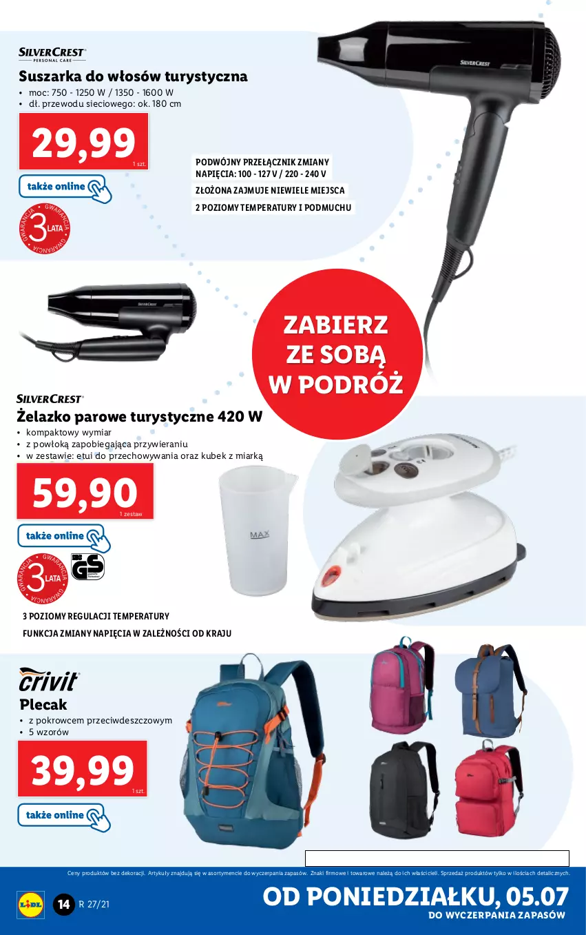 Gazetka promocyjna Lidl - GAZETKA - ważna 05.07 do 10.07.2021 - strona 14 - produkty: Kubek, Plecak, Suszarka