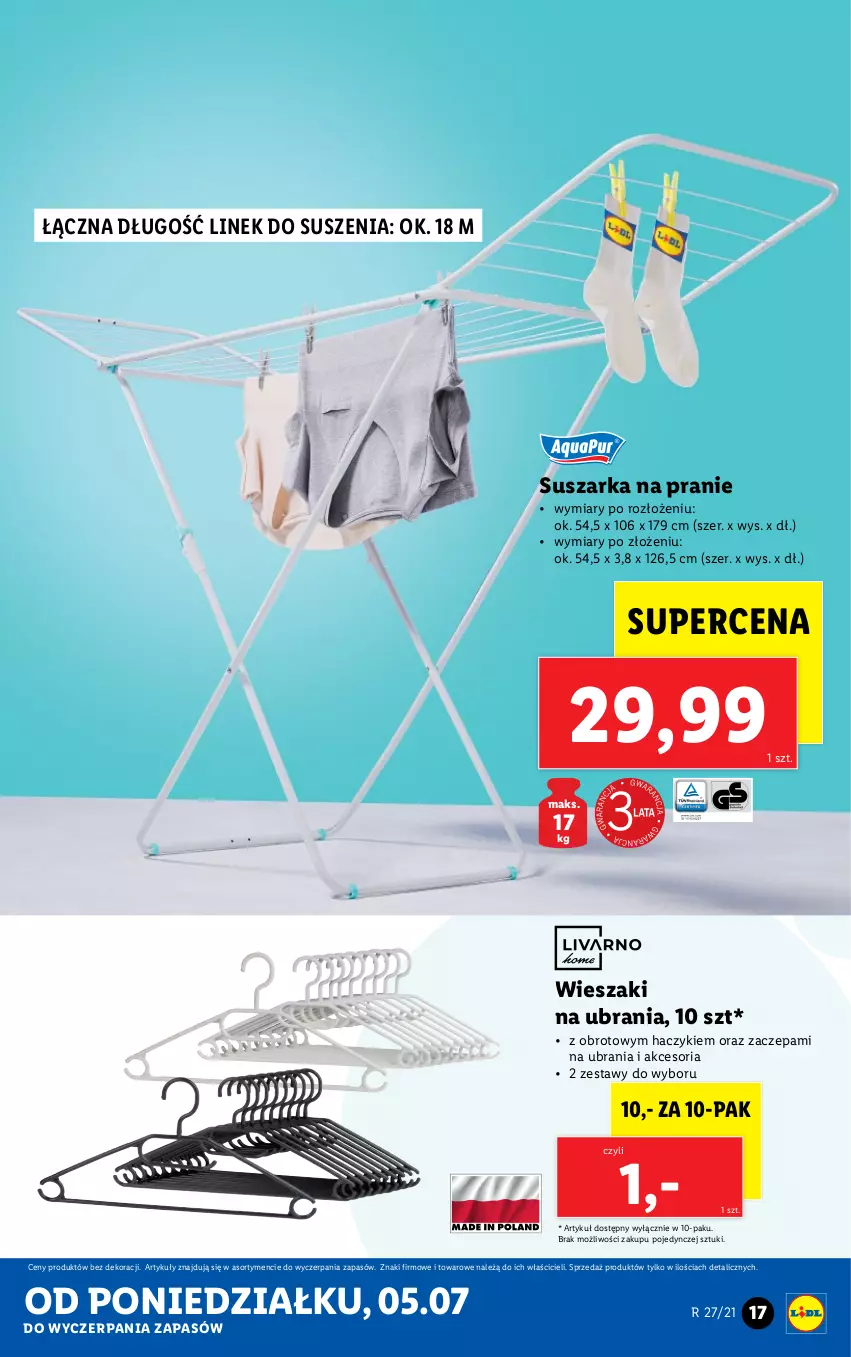 Gazetka promocyjna Lidl - GAZETKA - ważna 05.07 do 10.07.2021 - strona 17 - produkty: Haczyk, Suszarka, Suszarka na pranie, Ubrania, Wieszak