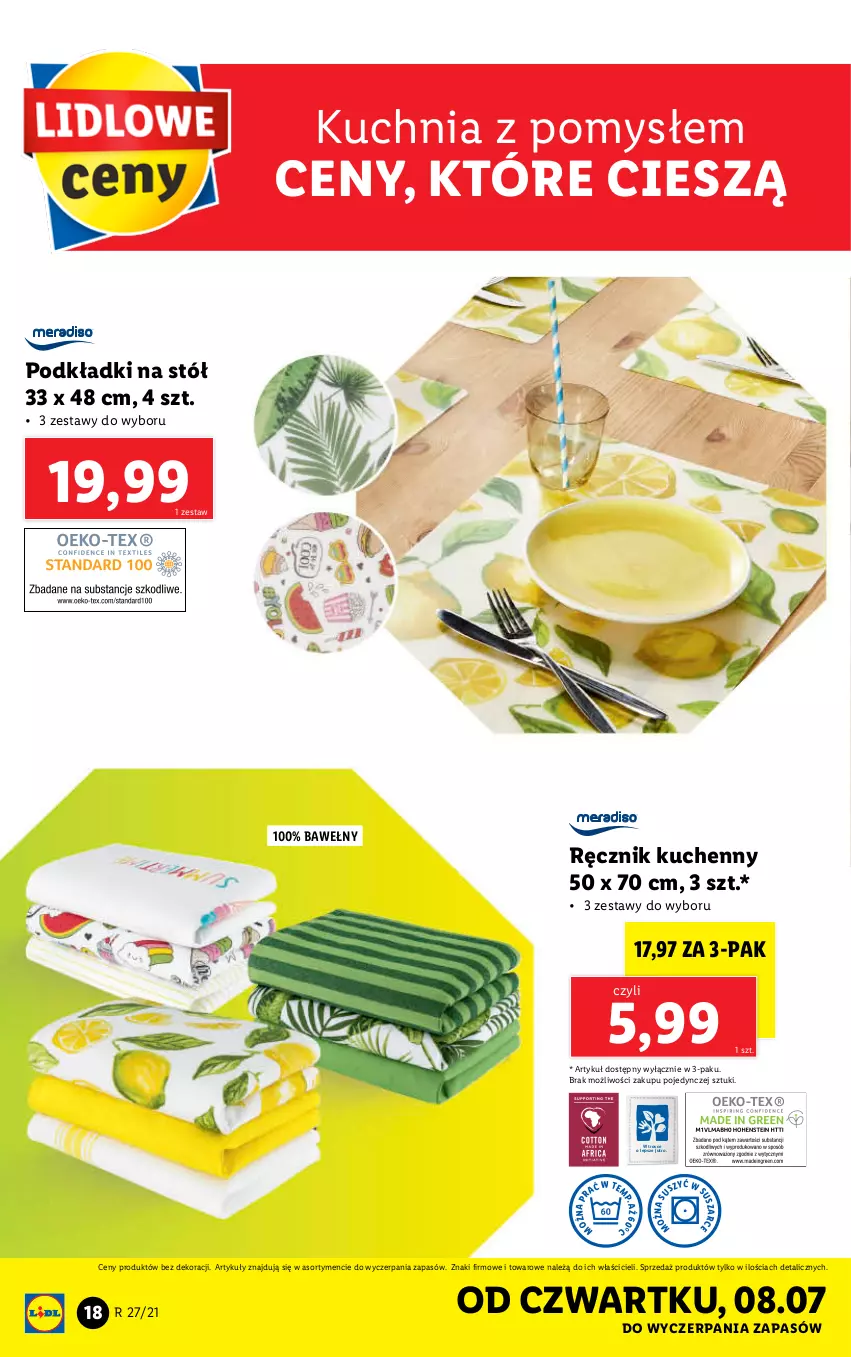 Gazetka promocyjna Lidl - GAZETKA - ważna 05.07 do 10.07.2021 - strona 18 - produkty: Kuchnia, Podkład, Ręcznik, Ręcznik kuchenny, Stół