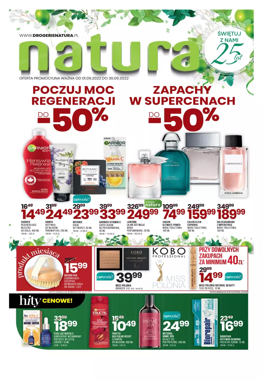 Gazetka promocyjna Drogerie Natura - Gazetka Drogerie Natura - ważna 01.09 do 30.09.2022 - strona 1 - produkty: Bell, Biorepair, Bronzer, Garnier, Jaguar, Mleczko, Odżywka, Pasta do zębów, Perfum, Por, Rum, Ser, Serum, Szampon, Tusz, Woda, Woda toaletowa