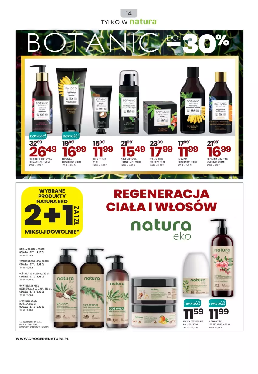 Gazetka promocyjna Drogerie Natura - Gazetka Drogerie Natura - ważna 01.09 do 30.09.2022 - strona 14 - produkty: Balsam do ciała, Dezodorant, Krem do rąk, Krem regenerujący, Makijaż, Manta, Masło, Masło do ciała, Odżywka, Olej, Szampon, Tonik