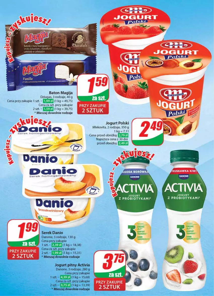 Gazetka promocyjna Dino - Gazetka 28 / 2024 - ważna 10.07 do 16.07.2024 - strona 36 - produkty: Activia, Baton, Danio, Danone, Jogurt, Jogurt pitny, Magija, Ser, Serek