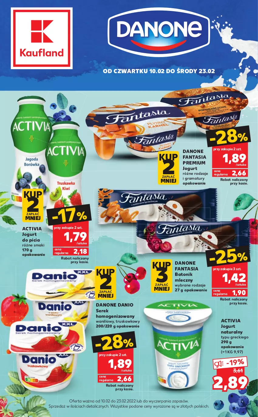 Gazetka promocyjna Kaufland - Oferta specjalna - ważna 10.02 do 23.02.2022 - strona 1 - produkty: Activia, Baton, Danio, Danone, Danone Fantasia, Fa, Fanta, Gra, Jogurt, Jogurt naturalny, Rama, Ser, Serek, Serek homogenizowany, Tonik