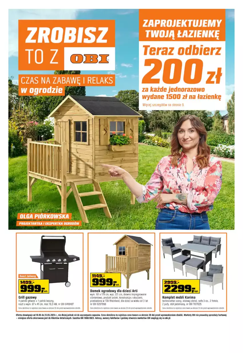 Gazetka promocyjna Obi - Gazetka OBI - ważna 10.05 do 21.05.2023 - strona 1 - produkty: Dres, Dzieci, Fa, Fotel, Grill, Grill gazowy, Jadalnia, Puf, Sofa, Stół, Telefon