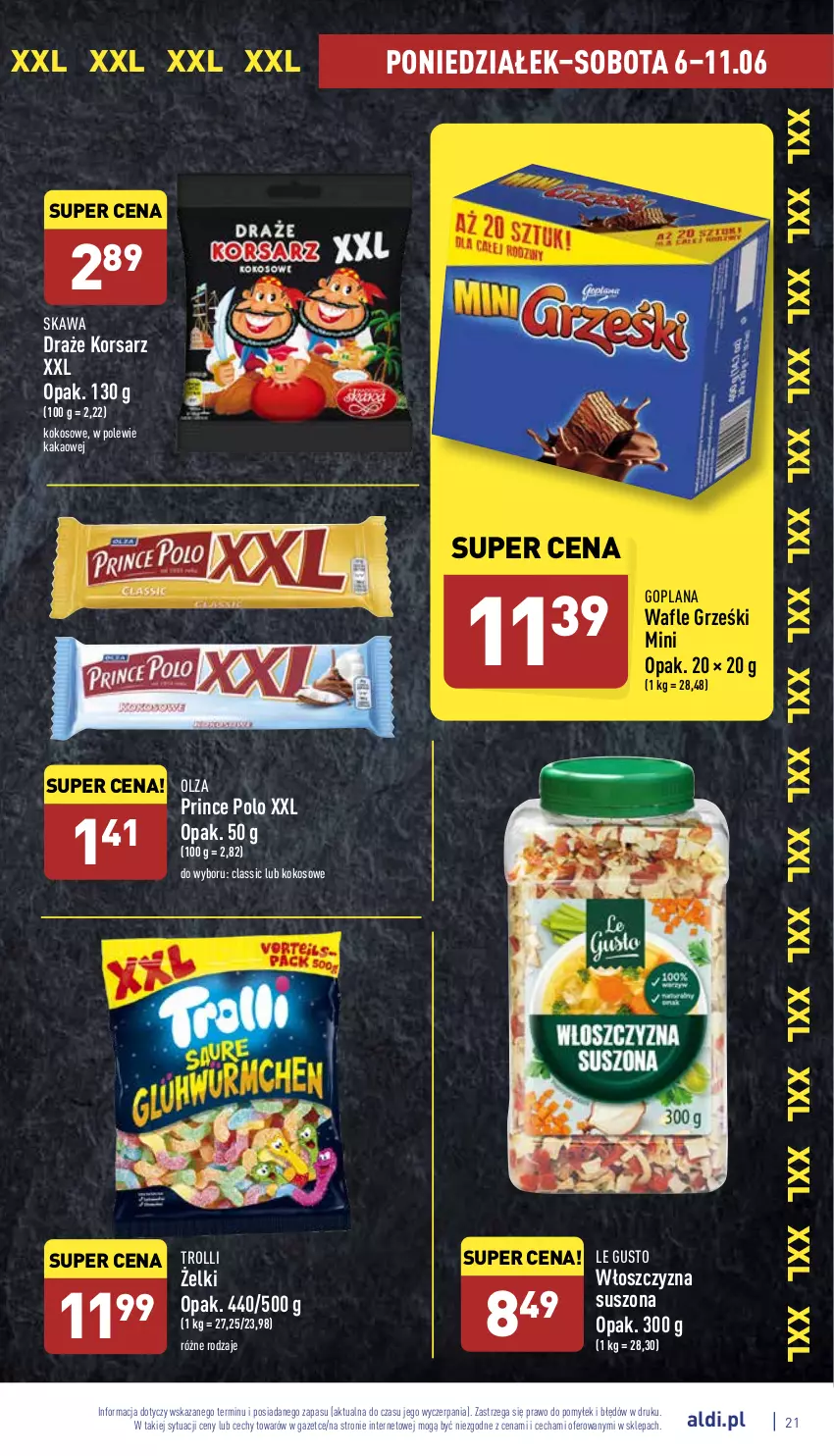 Gazetka promocyjna Aldi - Katalog spożywczy - ważna 06.06 do 11.06.2022 - strona 21 - produkty: Goplana, Grześki, Kakao, Kawa, Kokos, LANA, Prince Polo, Wafle