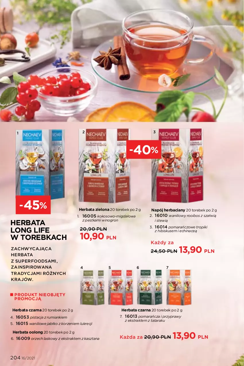 Gazetka promocyjna Faberlic - Gazetka - ważna 01.11 do 21.11.2021 - strona 204 - produkty: Herbata, Herbata czarna, Hibiskus, Kokos, Napój, Przyprawy, Rum, Torebka, Wino