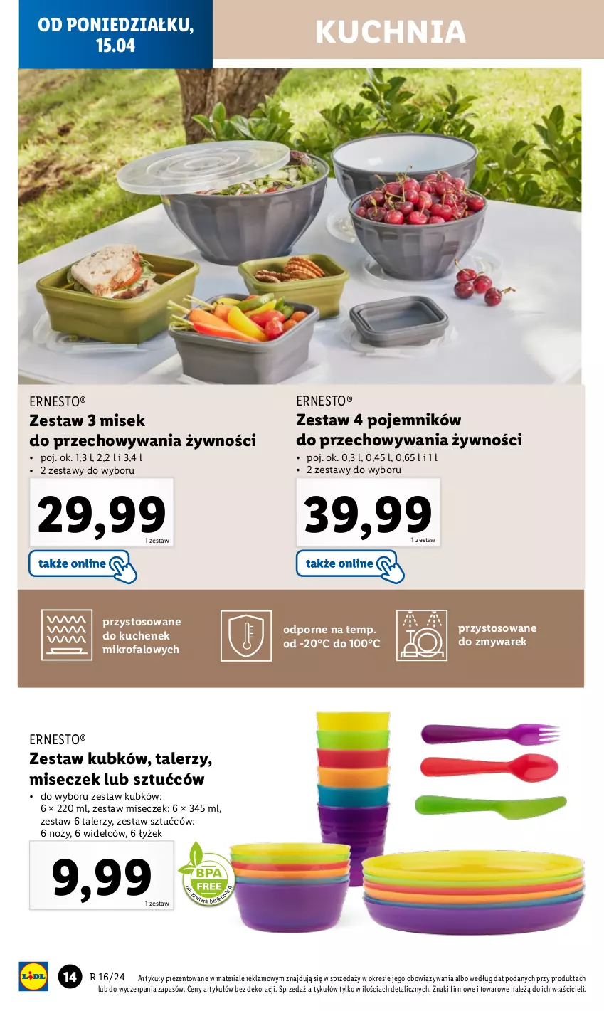 Gazetka promocyjna Lidl - GAZETKA - ważna 15.04 do 20.04.2024 - strona 16 - produkty: Fa, Kuchnia, Noż, Pojemnik, Por, Talerz, Zestaw sztućców