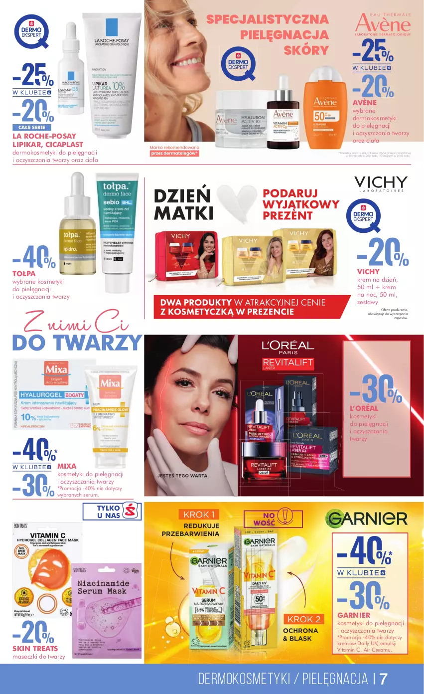 Gazetka promocyjna Super Pharm - Gazetka - ważna 15.05 do 28.05.2024 - strona 7 - produkty: Avène, Garnier, Kosmetyki do pielęgnacji, Krem na dzień, Krem na noc, L’Oréal, La Roche-Posay, Lipikar, Mixa, Rum, Ser, Serum, Tołpa, Vichy