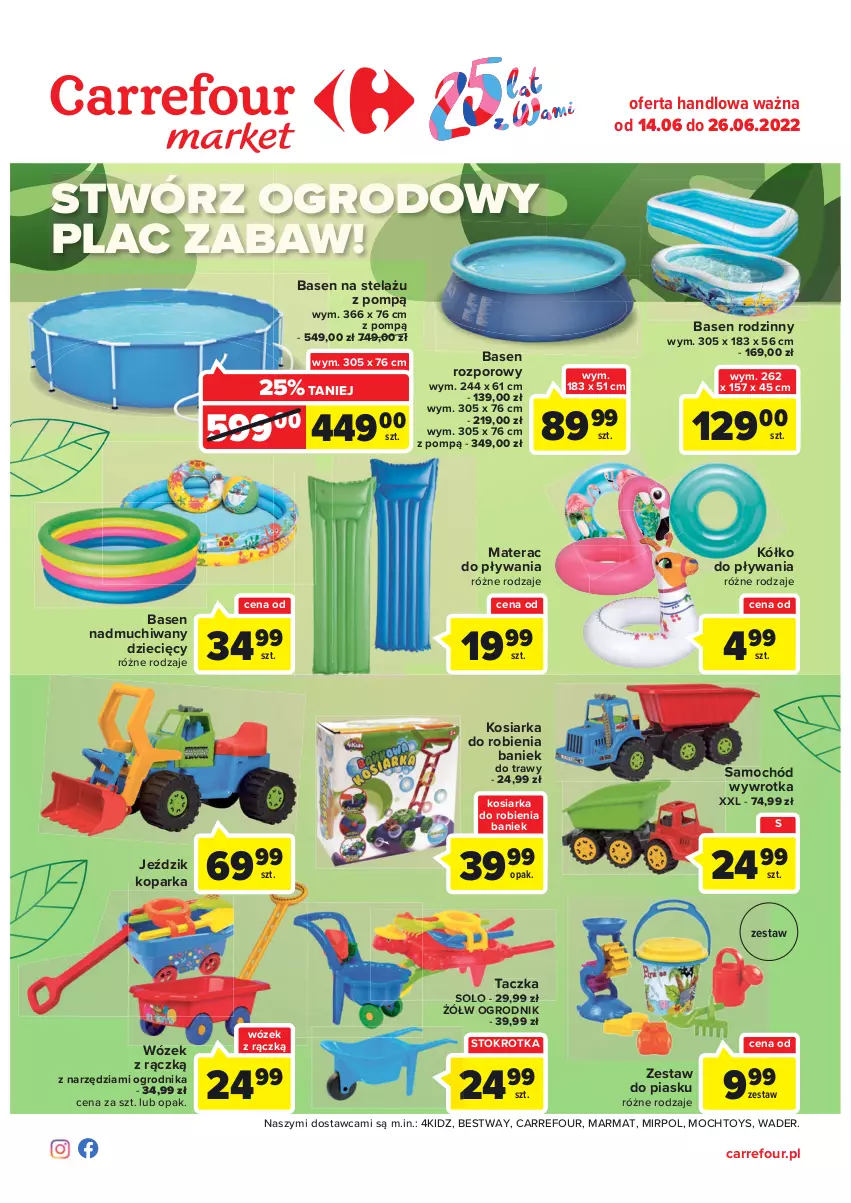 Gazetka promocyjna Carrefour - Gazetka Ogrodowy plac zabaw - ważna 14.06 do 26.06.2022 - strona 1 - produkty: Dzieci, Kosiarka, Materac, Parka, Por, Samochód, Tera, Wózek, Wywrotka