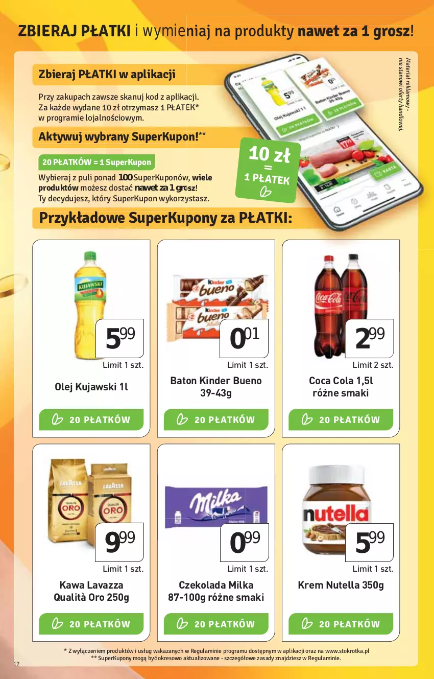 Gazetka promocyjna Stokrotka - Supermarket - ważna 14.04 do 20.04.2022 - strona 12 - produkty: Baton, Czekolada, HP, Kawa, Kinder, Kinder Bueno, Kujawski, Lavazza, Milka, Nutella, Olej