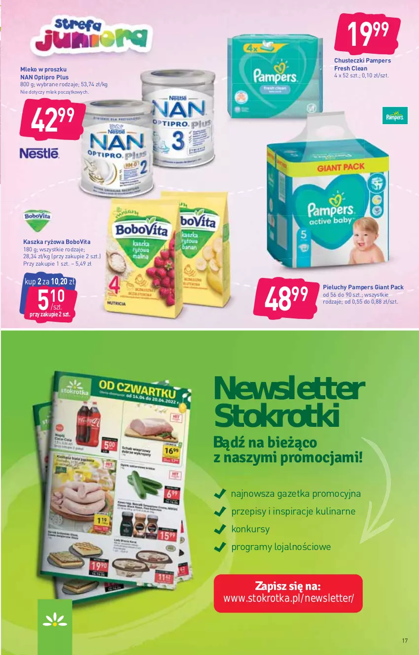 Gazetka promocyjna Stokrotka - Supermarket - ważna 14.04 do 20.04.2022 - strona 17 - produkty: BoboVita, Chusteczki, Gra, Mleko, Mleko w proszku, NAN Optipro, Pampers, Pieluchy, Ryż