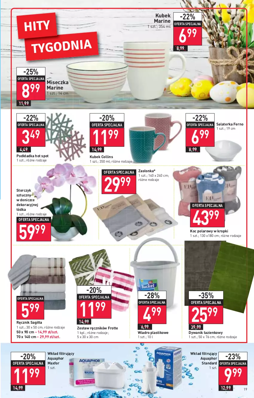 Gazetka promocyjna Stokrotka - Supermarket - ważna 14.04 do 20.04.2022 - strona 19 - produkty: Aquaphor, Dywan, Dywanik, Dywanik łazienkowy, Koc, Kubek, Miseczka, Podkład, Podkładka, Ręcznik, Salaterka, Storczyk, Wiadro, Wkład filtrujący