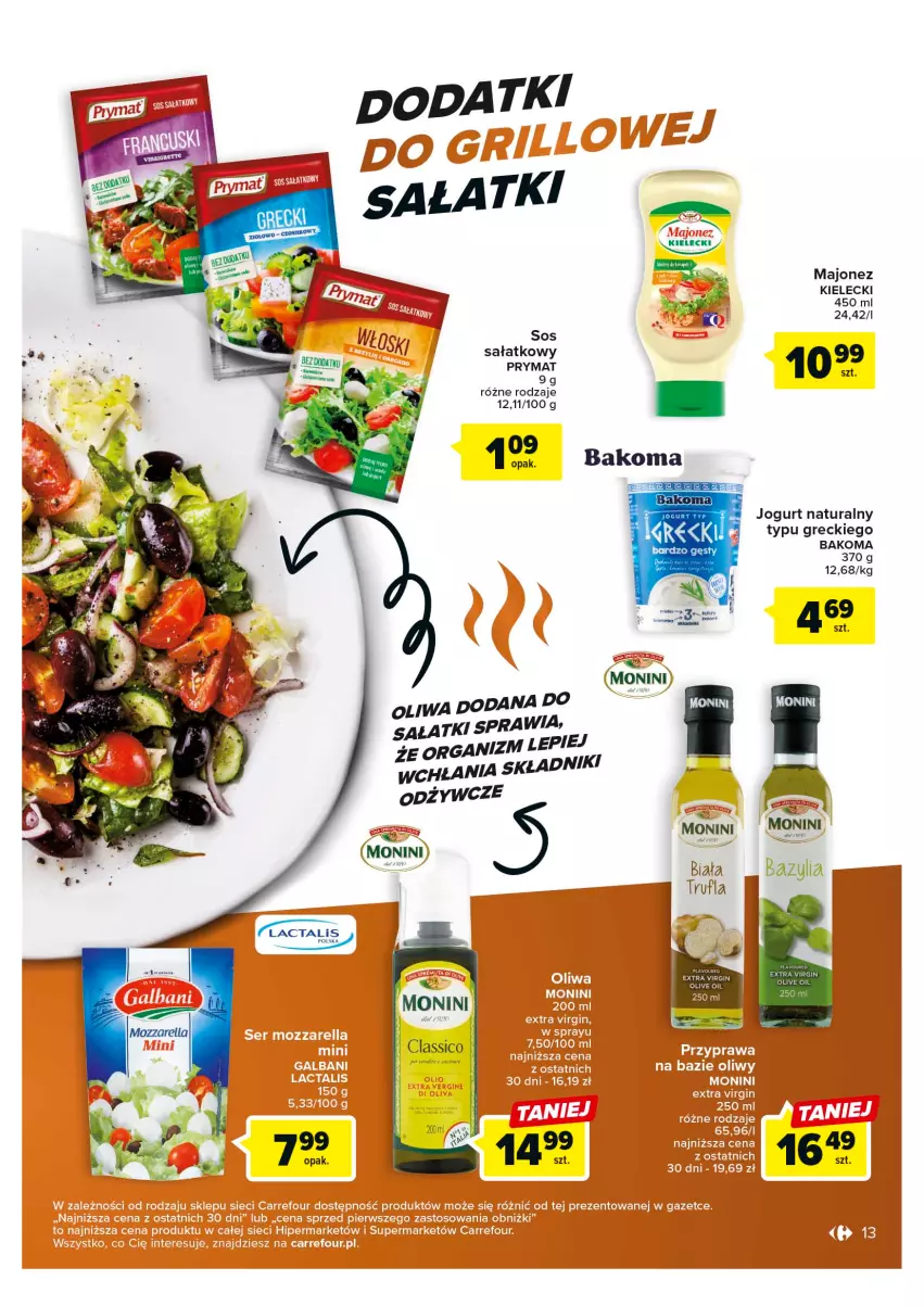 Gazetka promocyjna Carrefour - Gazetka Odpalamy sezon na grilla - ważna 25.04 do 06.05.2023 - strona 13 - produkty: Bakoma, Gin, Jogurt, Jogurt naturalny, Majonez, Monini, Prymat, Sałat, Sos