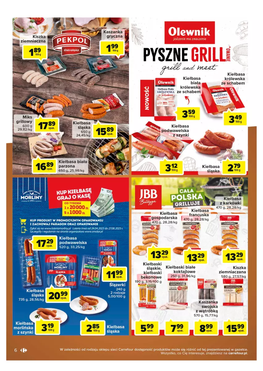 Gazetka promocyjna Carrefour - Gazetka Odpalamy sezon na grilla - ważna 25.04 do 06.05.2023 - strona 6 - produkty: Beko, Grill, Gry, Kasza, Kaszanka, Kiełbasa, Kiełbasa biała, Kiełbasa śląska, Kiełbaski białe, LG, Mola, Morliny, Wawel