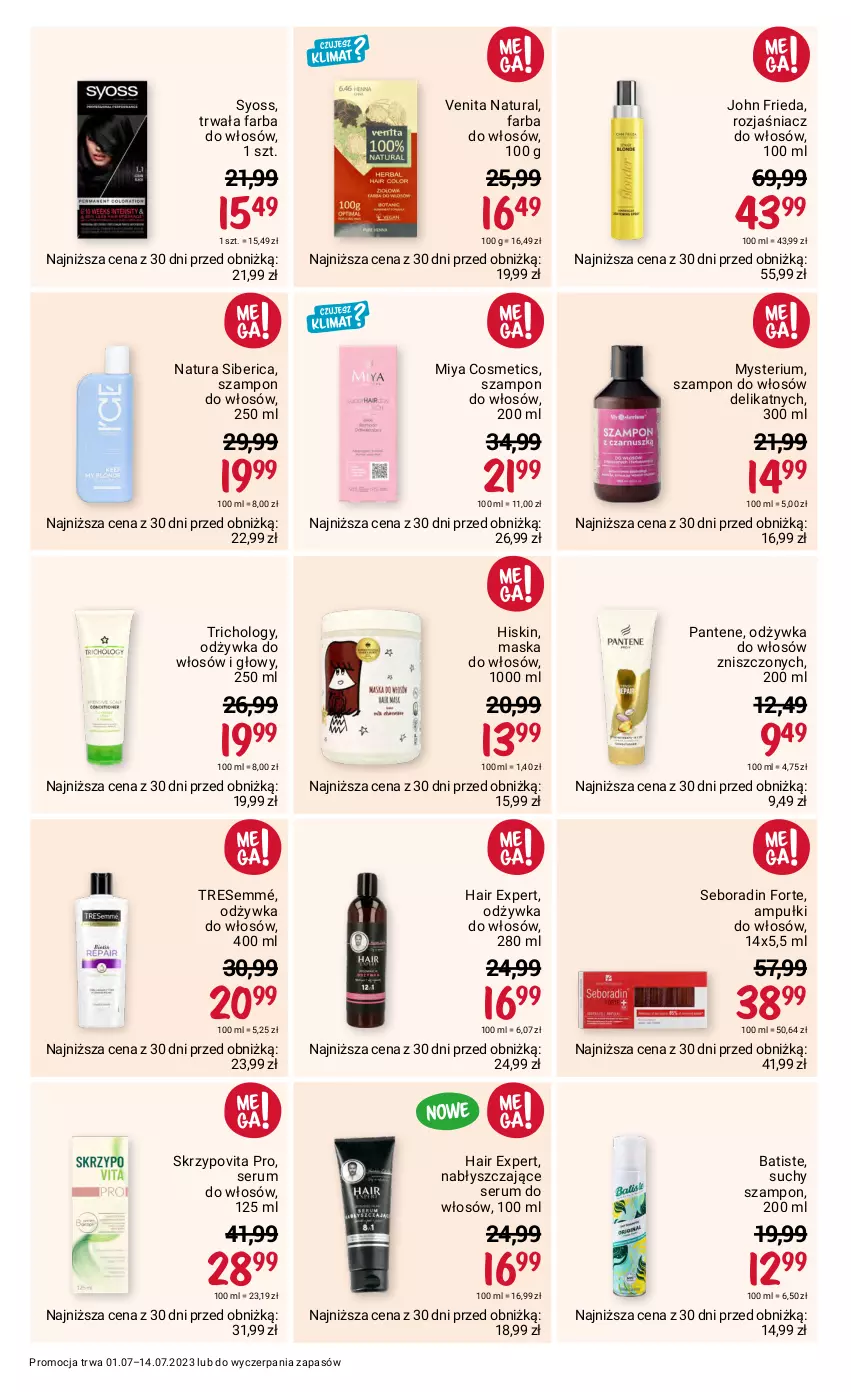 Gazetka promocyjna Rossmann - 1 lipca - ważna 01.07 do 14.07.2023 - strona 10 - produkty: Batiste, Fa, Farba do włosów, John frieda, Maska, Maska do włosów, Miya Cosmetics, Natura Siberica, Odżywka, Pantene, Rum, Seboradin, Ser, Serum, Serum do włosów, Suchy szampon, Syoss, Szampon