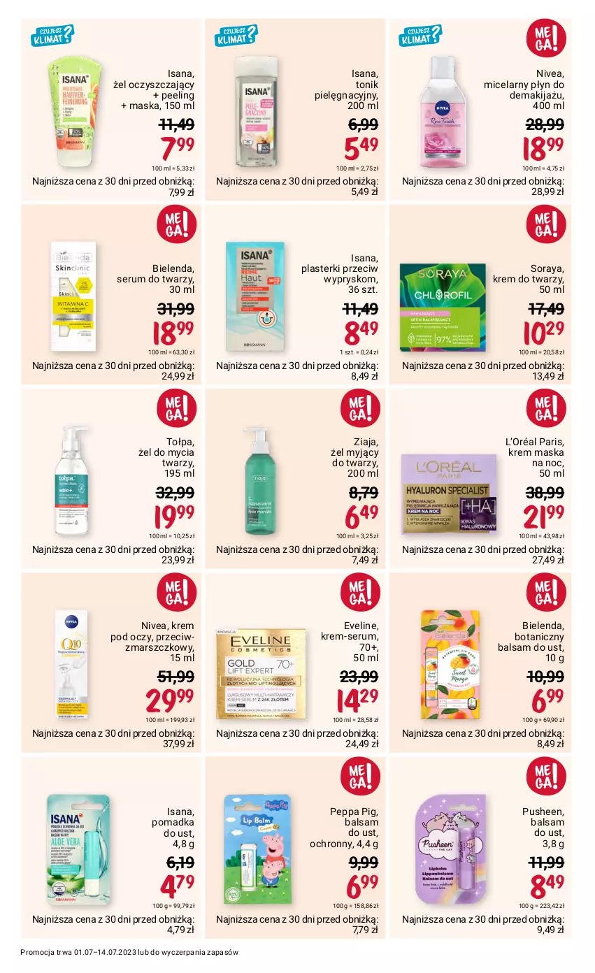 Gazetka promocyjna Rossmann - 1 lipca - ważna 01.07 do 14.07.2023 - strona 12 - produkty: Balsam do ust, Bielenda, Eveline, Isana, Krem do twarzy, Krem pod oczy, L’Oréal, Makijaż, Mars, Maska, Nivea, Peeling, Plasterki, Rum, Ser, Serum, Serum do twarzy, Tołpa, Tonik, Ziaja