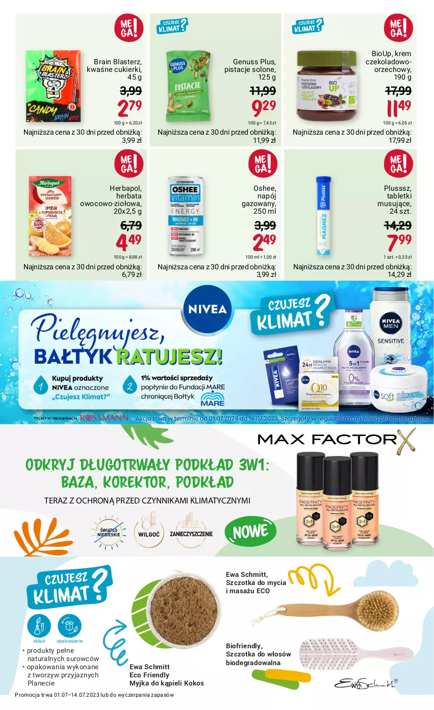 Gazetka promocyjna Rossmann - 1 lipca - ważna 01.07 do 14.07.2023 - strona 14 - produkty: Cukier, Cukierki, Ewa Schmitt, Genuss Plus, Gra, Herbapol, Herbata, Kokos, Mus, Napój, Napój gazowany, Oshee, Pistacje, Podkład, Szczotka, Szczotka do włosów, Tablet, Tabletki musujące, Tera