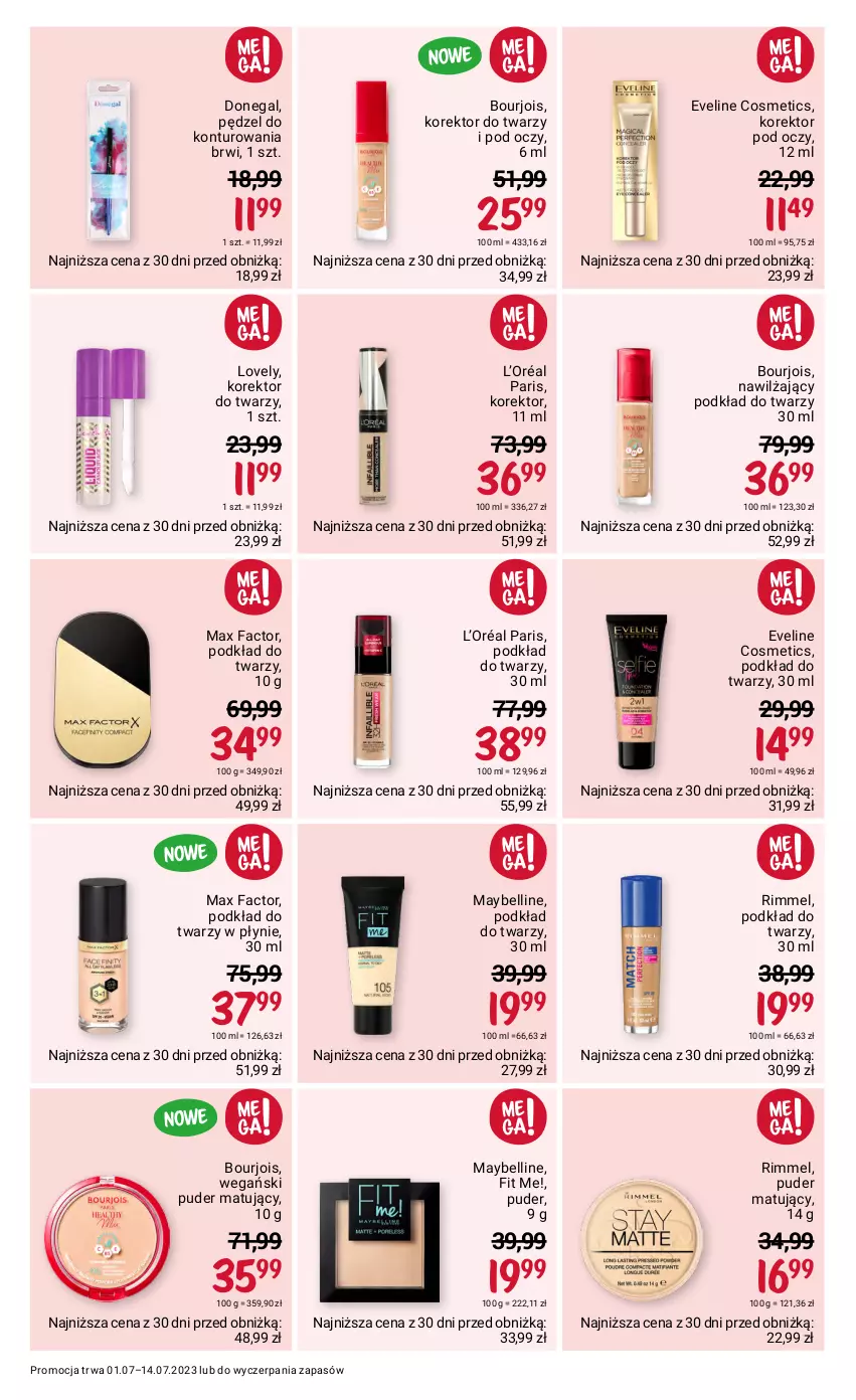 Gazetka promocyjna Rossmann - 1 lipca - ważna 01.07 do 14.07.2023 - strona 3 - produkty: Bell, Bourjois, Eveline, Fa, Korektor do twarzy, L’Oréal, Lovely, Max Factor, Maybelline, Podkład, Podkład do twarzy, Puder