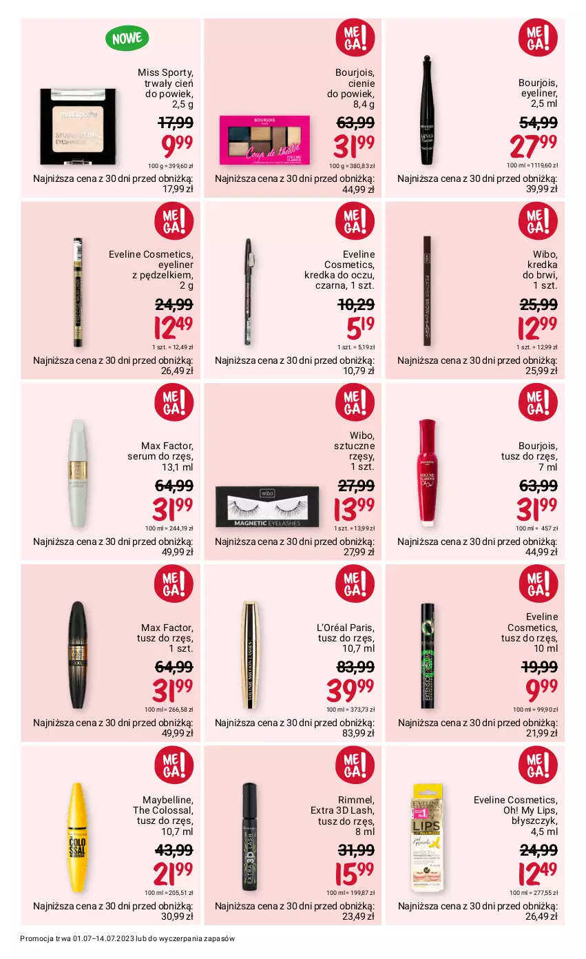 Gazetka promocyjna Rossmann - 1 lipca - ważna 01.07 do 14.07.2023 - strona 4 - produkty: Bell, Bourjois, Cień, Eveline, Fa, Kredka, Kredka do brwi, L’Oréal, Max Factor, Maybelline, Miss Sporty, Por, Rum, Ser, Serum, Sport, Sztuczne rzęsy, Tusz, Wibo