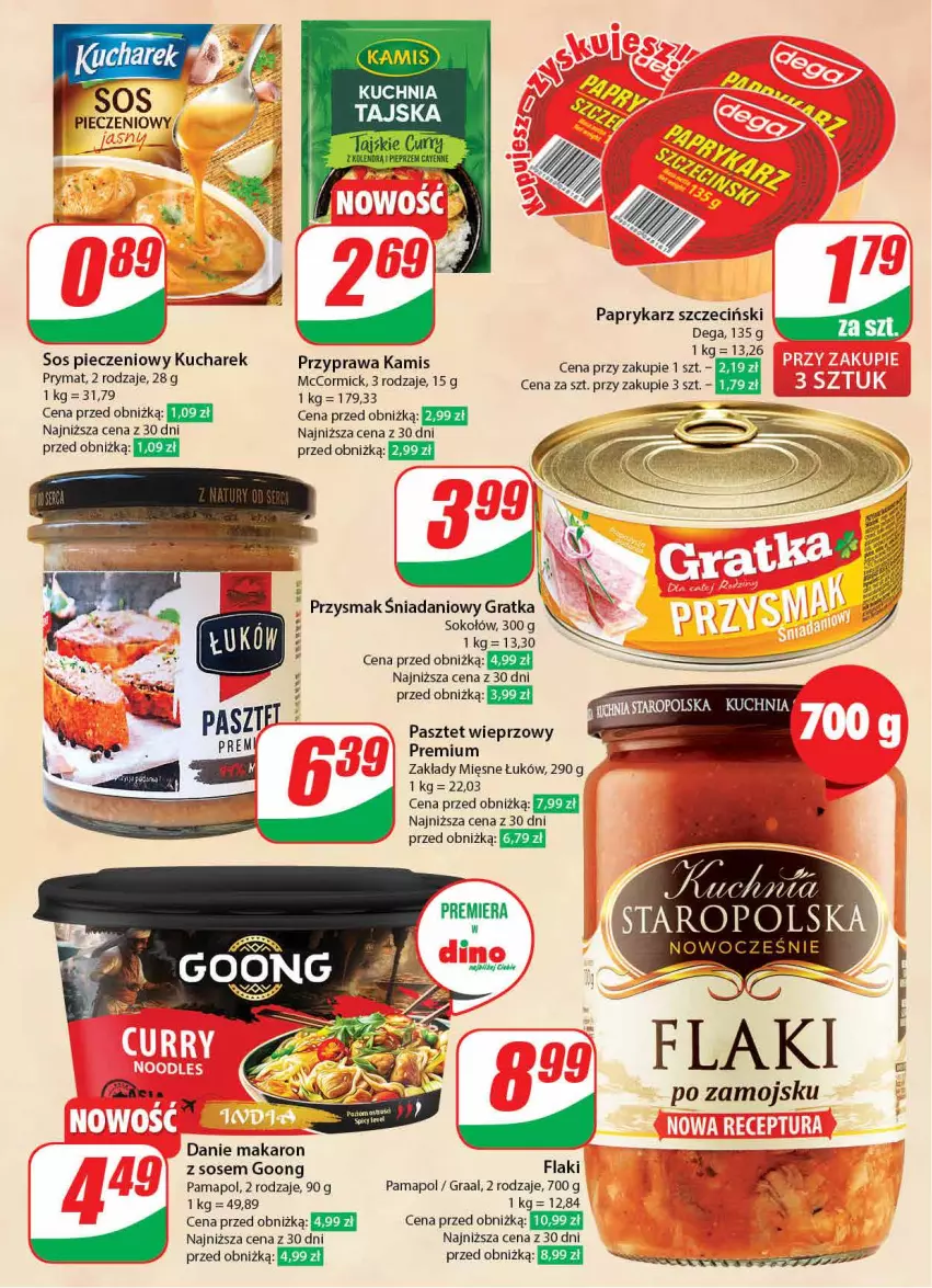 Gazetka promocyjna Dino - Gazetka 1 - ważna 04.01 do 05.01.2024 - strona 19 - produkty: Danio, Dega, Flaki, Gra, Graal, Kamis, Kucharek, Makaron, Makaron z sosem, Papryka, Paprykarz, Paprykarz szczeciński, Pasztet, Piec, Prymat, Sok, Sokołów, Sos