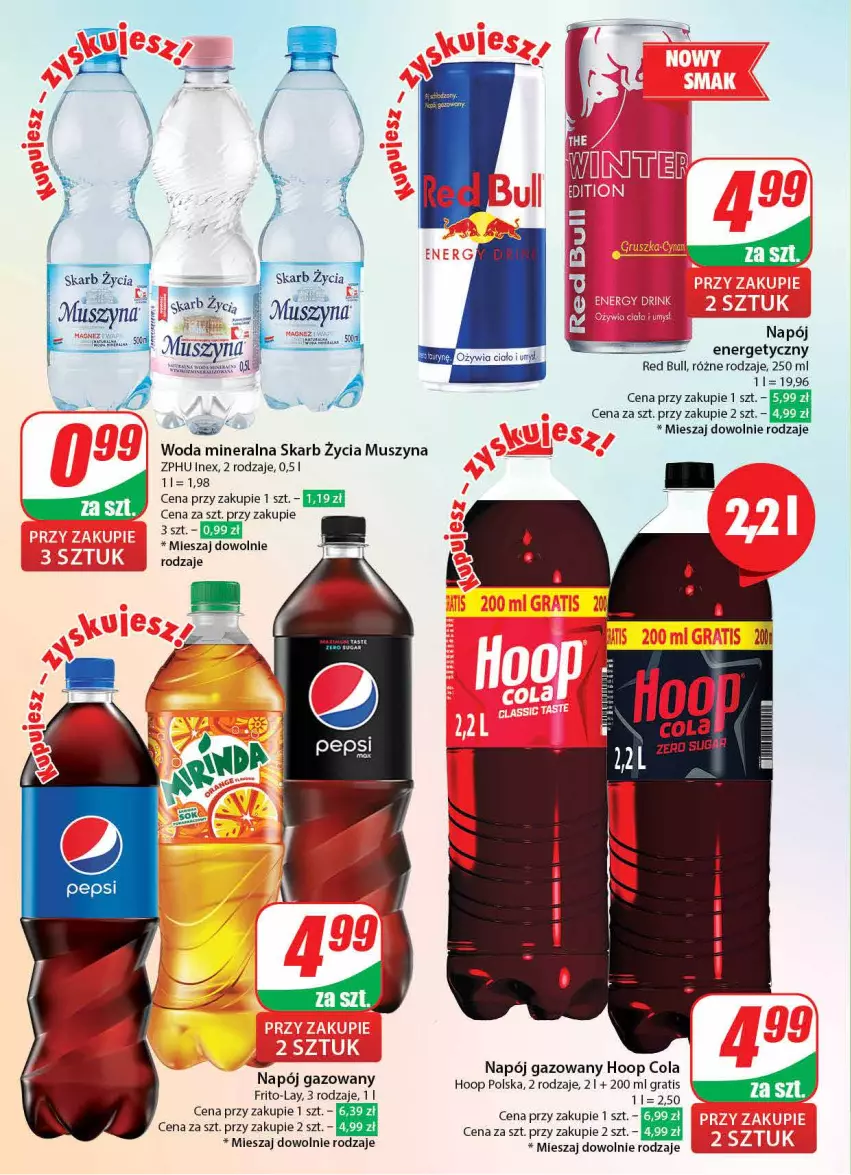 Gazetka promocyjna Dino - Gazetka 1 - ważna 04.01 do 05.01.2024 - strona 4 - produkty: Fa, Gra, Hoop, Mus, Napój, Napój gazowany, Red Bull, Szyna, Woda, Woda mineralna