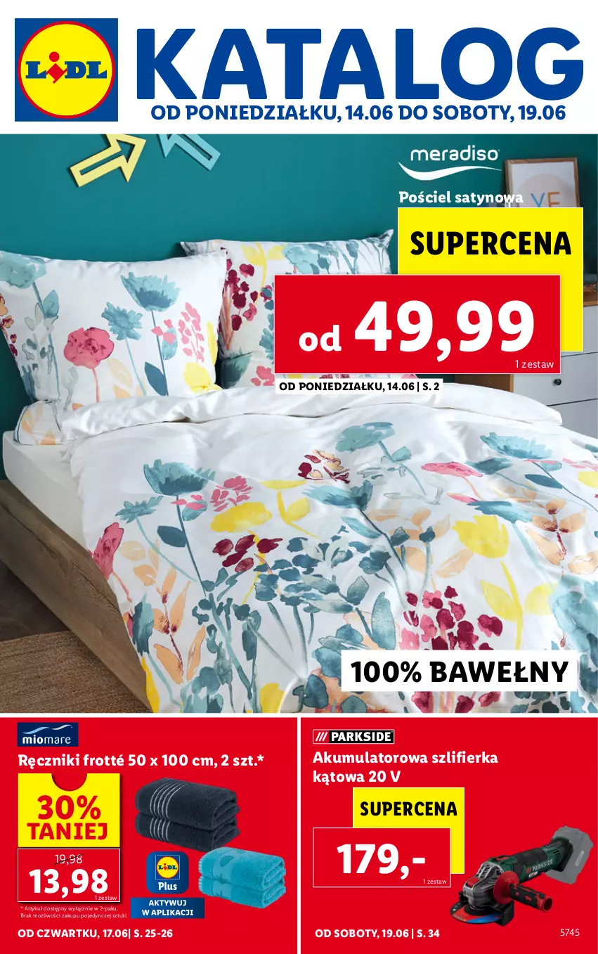 Gazetka promocyjna Lidl - GAZETKA - ważna 14.06 do 19.06.2021 - strona 1 - produkty: Akumulator, Pościel, Ręcznik, Szlifierka, Szlifierka kątowa