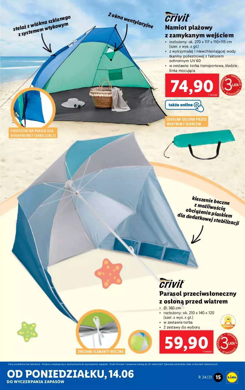 Gazetka promocyjna Lidl - GAZETKA - ważna 14.06 do 19.06.2021 - strona 15 - produkty: Fa, Inka, Namiot, Parasol, Por, Sport, Torba, Tran