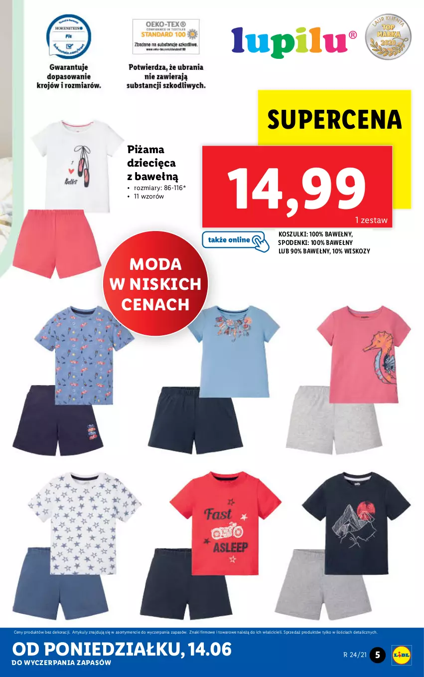 Gazetka promocyjna Lidl - GAZETKA - ważna 14.06 do 19.06.2021 - strona 5 - produkty: Dzieci, Kosz, Moda, Piżama