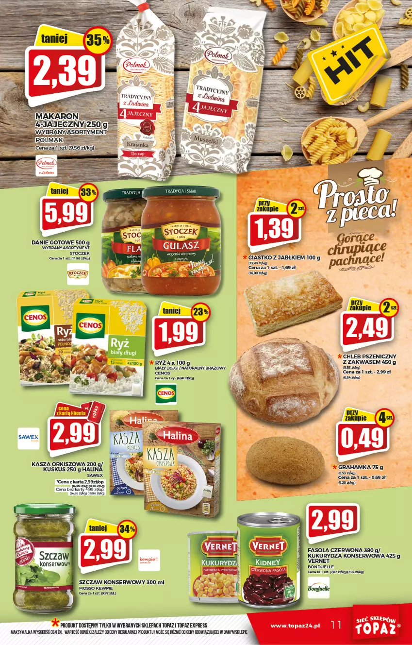 Gazetka promocyjna Topaz - Gazetka - ważna 03.02 do 09.02.2022 - strona 11 - produkty: Bonduelle, Chleb, Danie gotowe, Fa, Fasola, Kasza, Kukurydza, Kukurydza konserwowa, Kuskus, Noż, Ser, Sok, Top