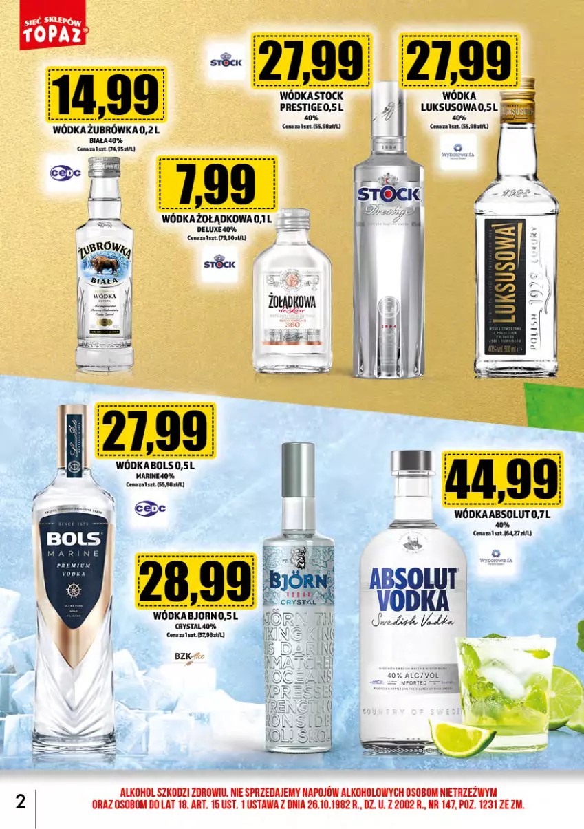 Gazetka promocyjna Topaz - Gazetka - ważna 01.06 do 30.06.2024 - strona 2 - produkty: Absolut, Bols, Gaga, Stock, Wódka