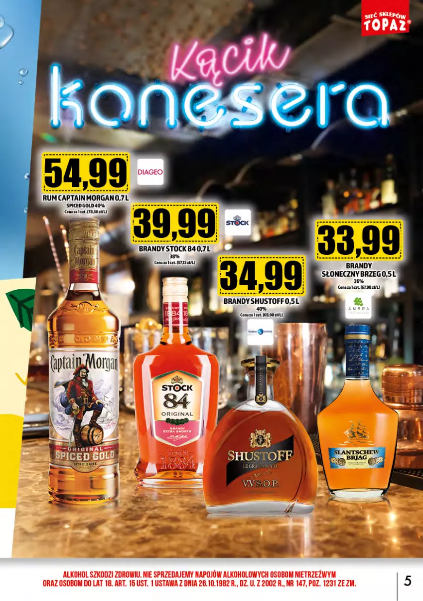 Gazetka promocyjna Topaz - Gazetka - ważna 01.06 do 30.06.2024 - strona 5 - produkty: Brandy, Captain Morgan, Gin, Rum, Stock