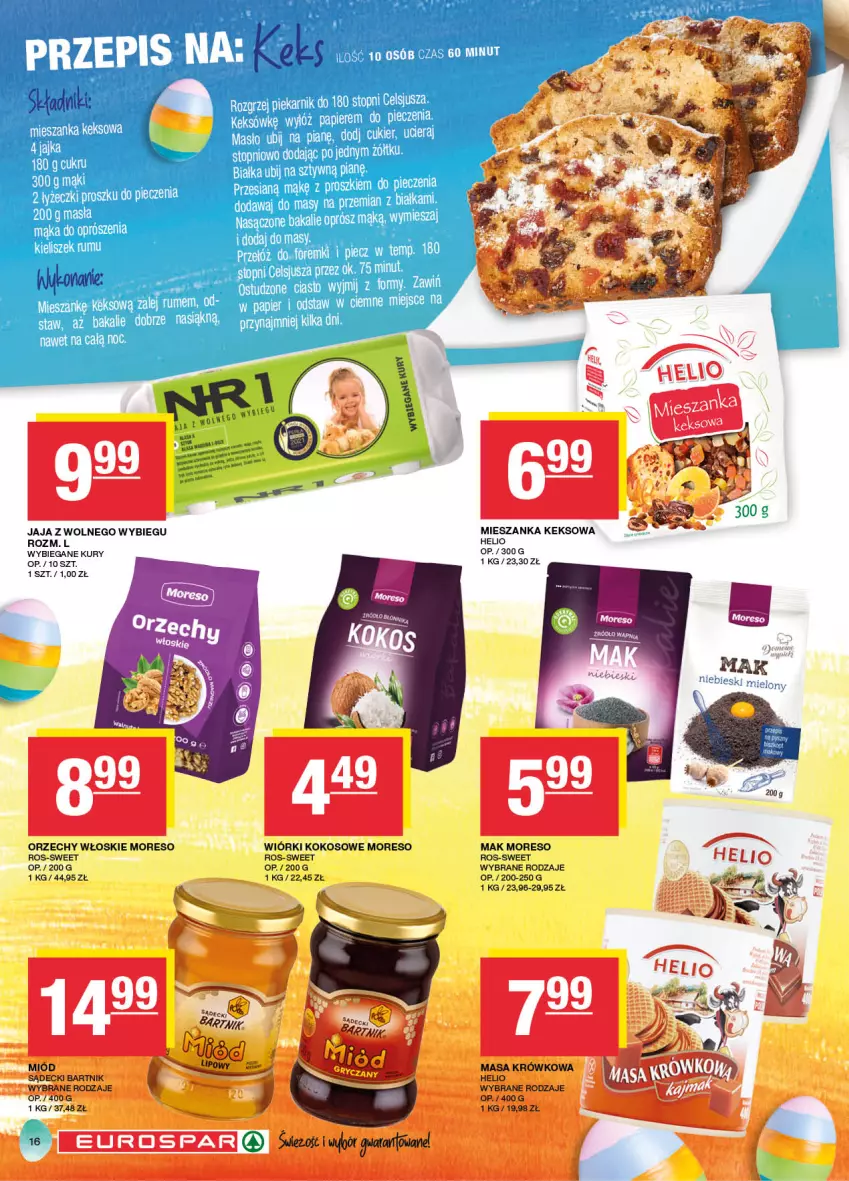 Gazetka promocyjna Spar - EuroSpar - ważna 17.03 do 27.03.2024 - strona 16 - produkty: Cukier, Helio, Jaja, Jaja z wolnego wybiegu, Kieliszek, Kokos, Mąka, Masa krówkowa, Masło, Miód, Orzechy włoskie, Papier, Piec, Piekarnik, Rum, Top, Wawel, Wiórki kokosowe