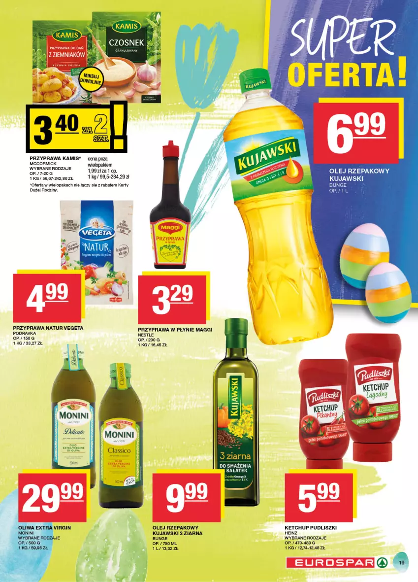 Gazetka promocyjna Spar - EuroSpar - ważna 17.03 do 27.03.2024 - strona 19 - produkty: Heinz, Kamis, Ketchup, Kujawski, Maggi, Monini, Olej, Olej rzepakowy, Podravka, Przyprawa w płynie, Pudliszki, Sałat, Vegeta