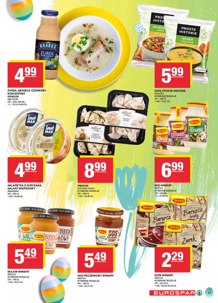 Gazetka promocyjna Spar - EuroSpar - ważna 17.03 do 27.03.2024 - strona 21 - produkty: Bulion, Gala, Galaretka, Krakus, Kuchnia, Kurczak, Lion, Piec, Pierogi, Sos, Sos pieczeniowy, Winiary, Zupa